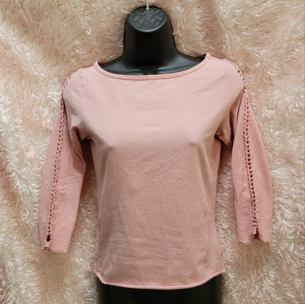 GUESS PINK SZ M 3/4 BRAIDED SLEEVE FITTED